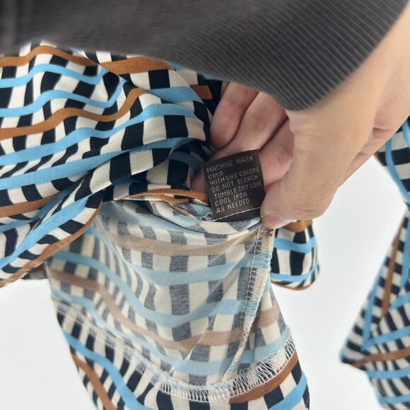 J. McLaughlin Wrap Top Womens XS Blue Brown Geometric Print Blouse Stretchy Soft - Picture 7 of 12